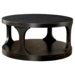 18"H Antique Black Round Structure Coffee Table with Open Shelf - Image 2