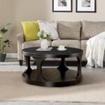 18"H Antique Black Round Structure Coffee Table with Open Shelf - Image 5