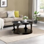 18"H Antique Black Round Structure Coffee Table with Open Shelf - Image 6