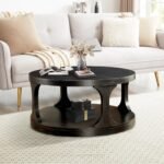 18"H Antique Black Round Structure Coffee Table with Open Shelf - Image 7