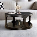 18"H Antique Black Round Structure Coffee Table with Open Shelf - Image 8