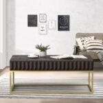 Walnut/Gold Textured Front Panels Coffee Table with Concealed Drawers - Image 6