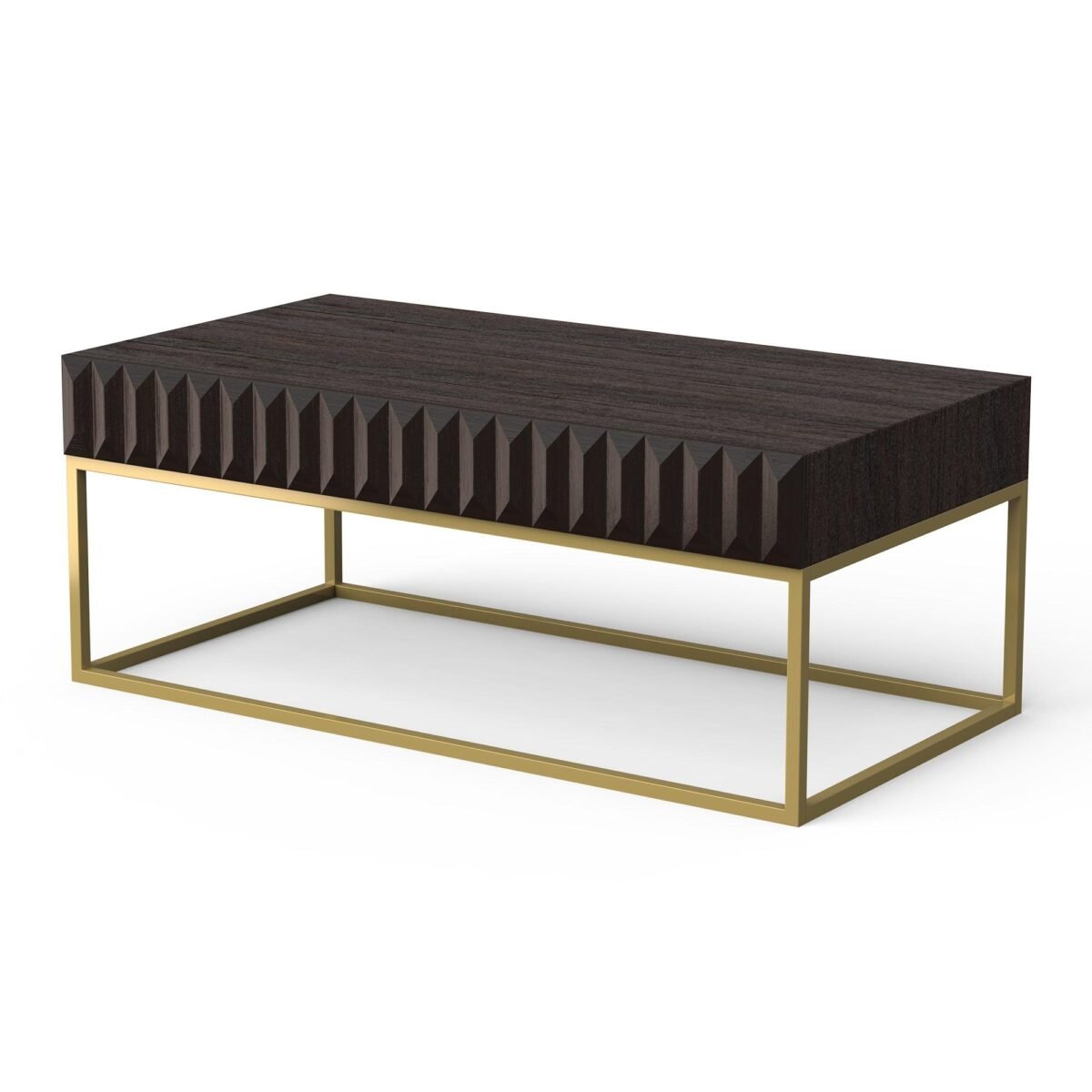 Walnut/Gold Textured Front Panels Coffee Table with Concealed Drawers - Image 2