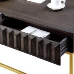 Walnut/Gold Textured Front Panels Coffee Table with Concealed Drawers - Image 3