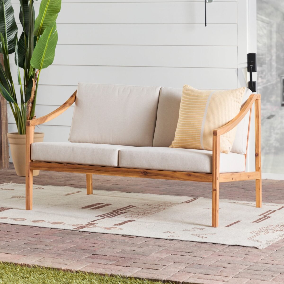 Cologne Modern Solid Wood Outdoor Loveseat - Image 1