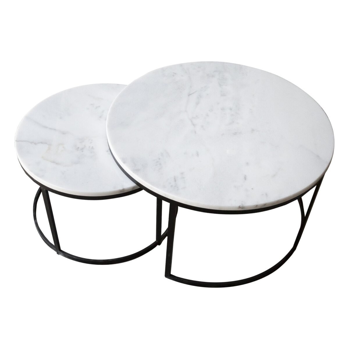 Carrara White Marble Nesting Coffee Table Round Set of 2 Polished - Image 8