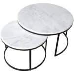 Carrara White Marble Nesting Coffee Table Round Set of 2 Polished - Image 2