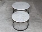 Carrara White Marble Nesting Coffee Table Round Set of 2 Polished - Image 6