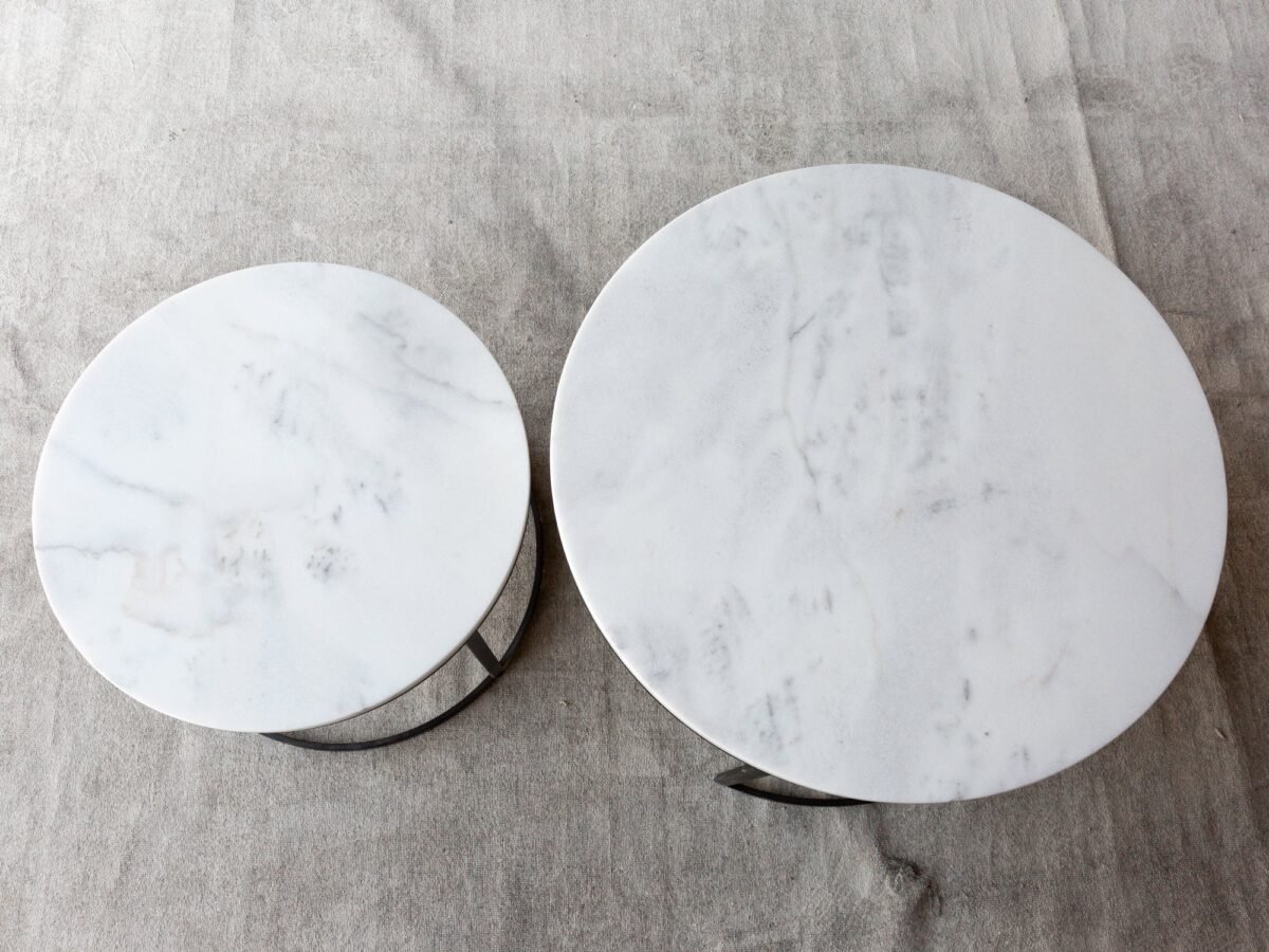Carrara White Marble Nesting Coffee Table Round Set of 2 Polished - Image 4