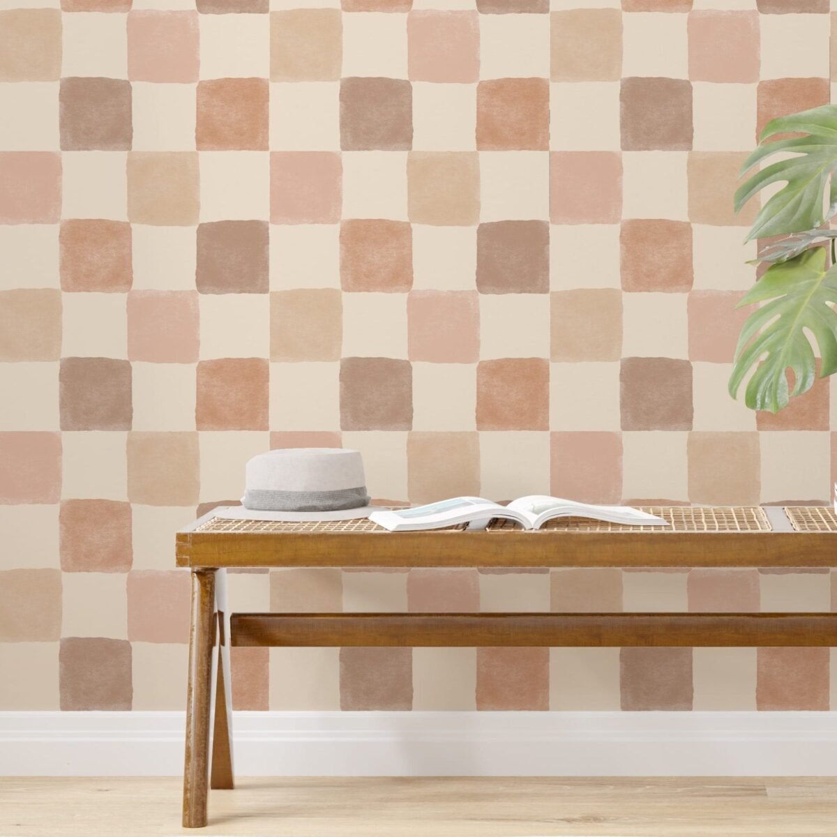 Boho Checkered Wallpaper Neutral Tone - Image 1
