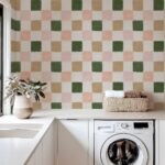 Warm Green and Pink Checker Wallpaper - Earthy & Pastel Tones - Image 3