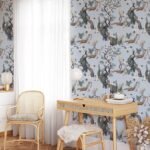 Chinoiserie Peacock Pattern on Blue Background Wallpaper - Image 2