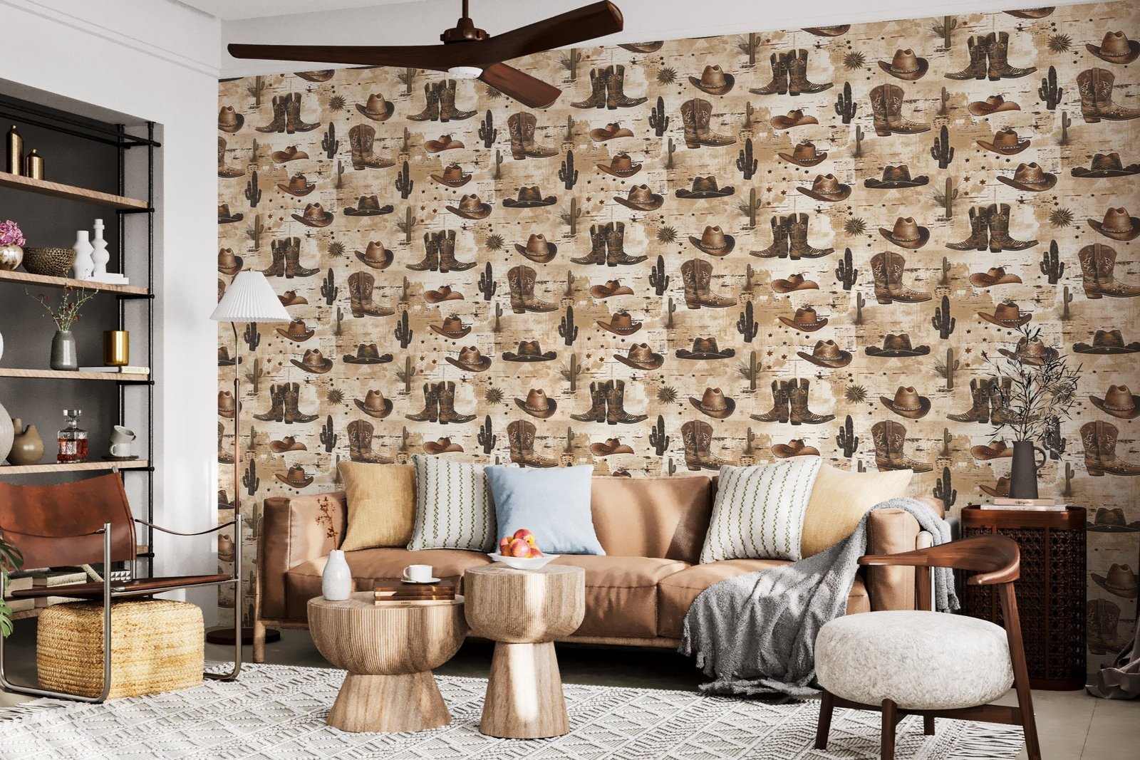 Rustic Cowboy Wallpaper - Removable Western Wallpaper with Hats, Boots & Cacti - Image 5