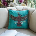 Majesty of The Sky Teal Velvet/Mashru Silk Double Sided Cushion cover 16x16 inch