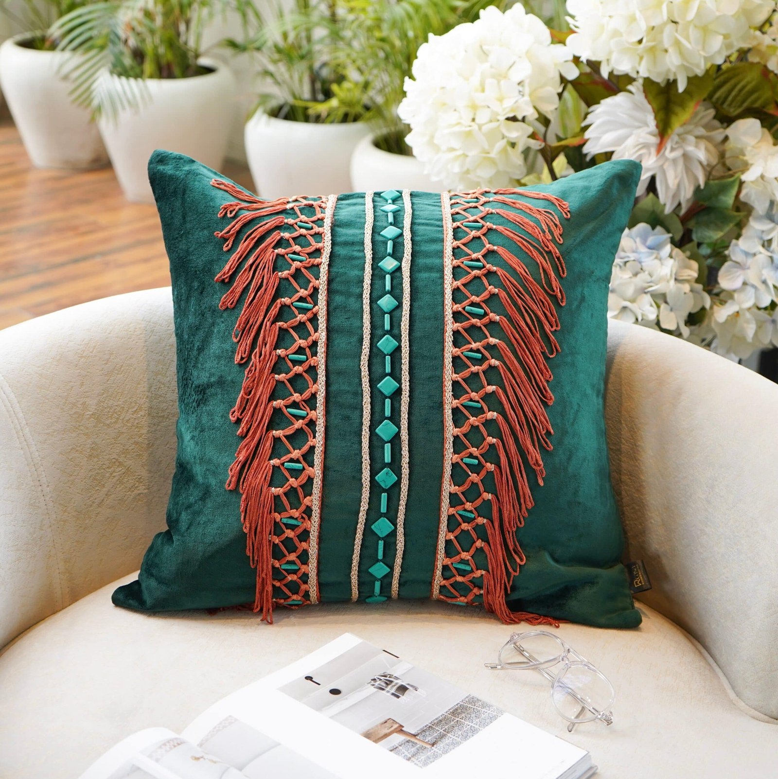 DSC01053 Plumery Velvet Cushion Cover 20x20 inch - Image 1