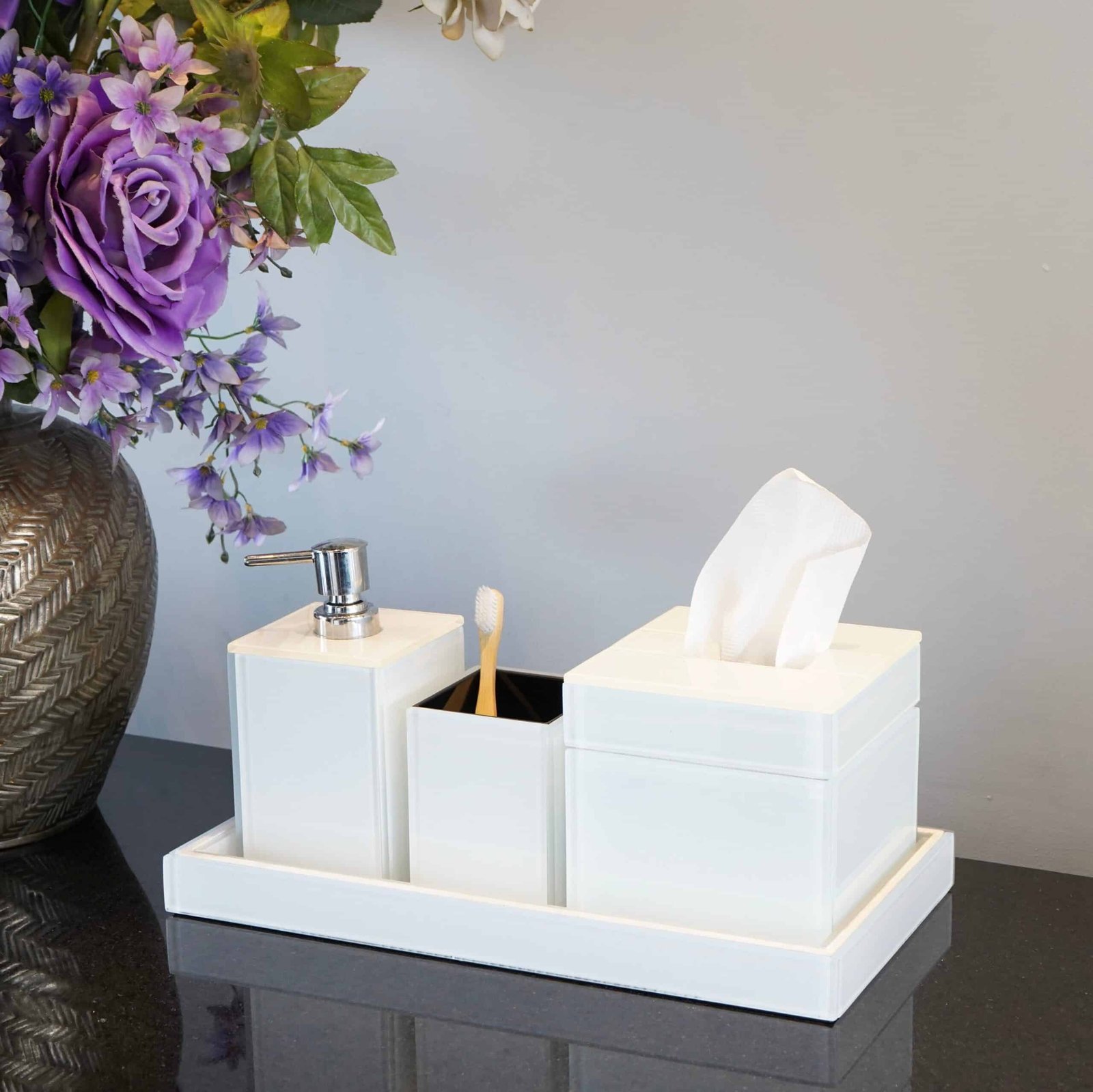 DSC01607 White Bathroom 4 Piece Complete Organiser Set - Image 1