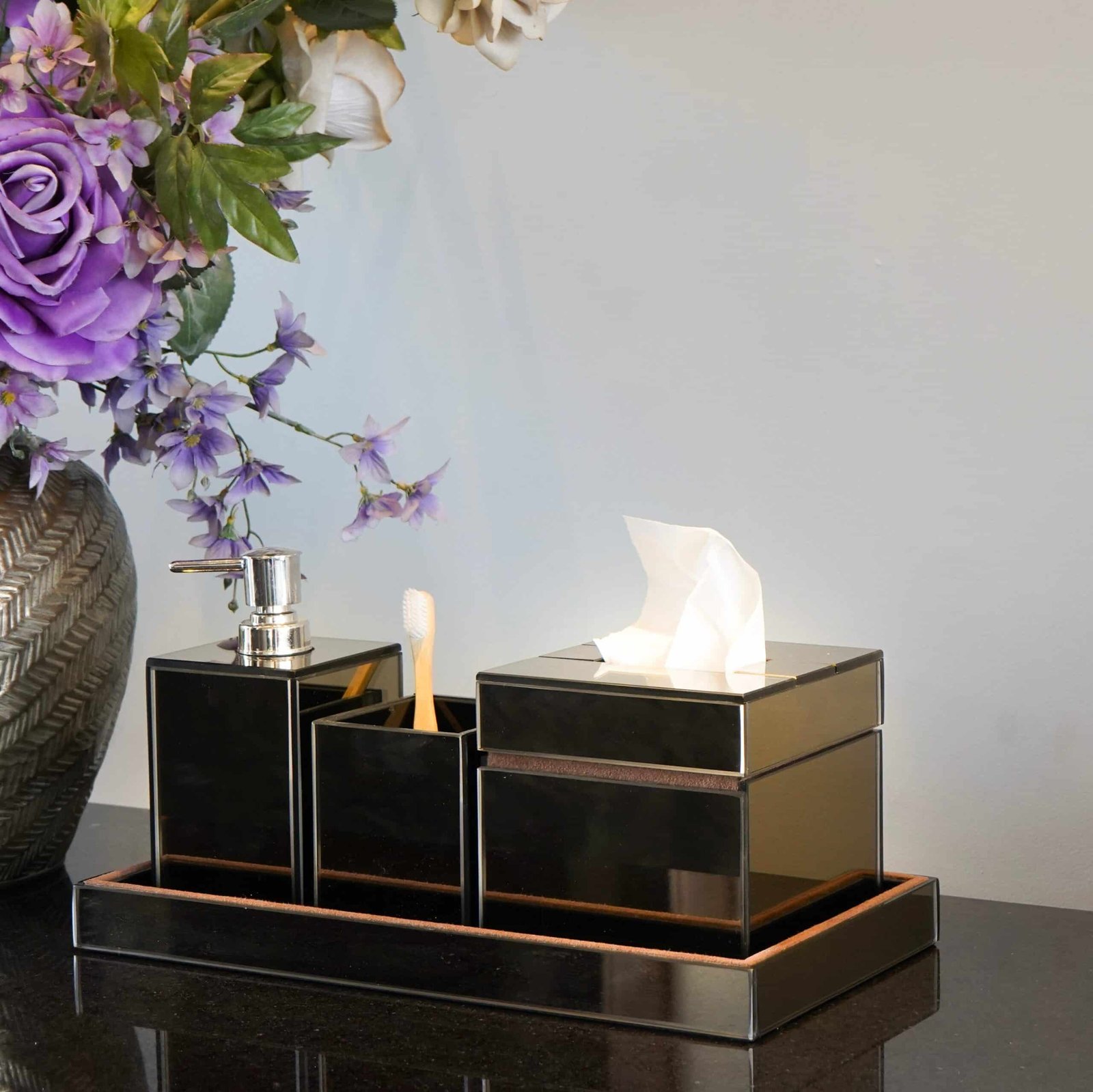 DSC01683 Brown Bathroom 4 Piece Complete Organiser Set - Image 1