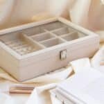Beige Large Faux Leather Jewellery Organiser Box with Multiple Compartments - Image 4