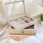 Beige Large Faux Leather Jewellery Organiser Box with Multiple Compartments - Image 6