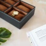 Black & Tan Contrast 4 Compartment Watch Box With Glass Top - Image 2