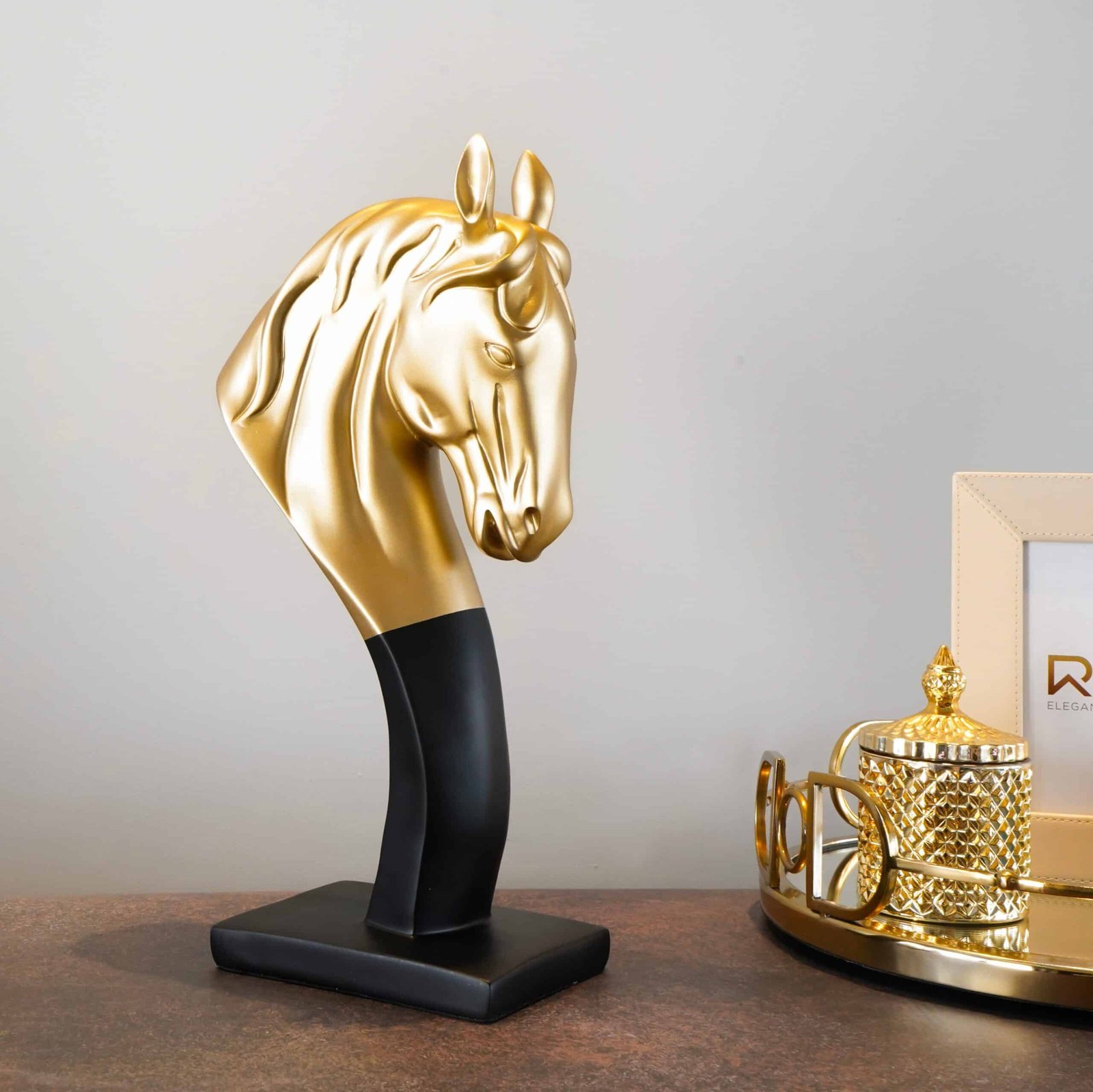 DSC01956copy Gold and Black Horse Bust Resin Figurine - Image 1