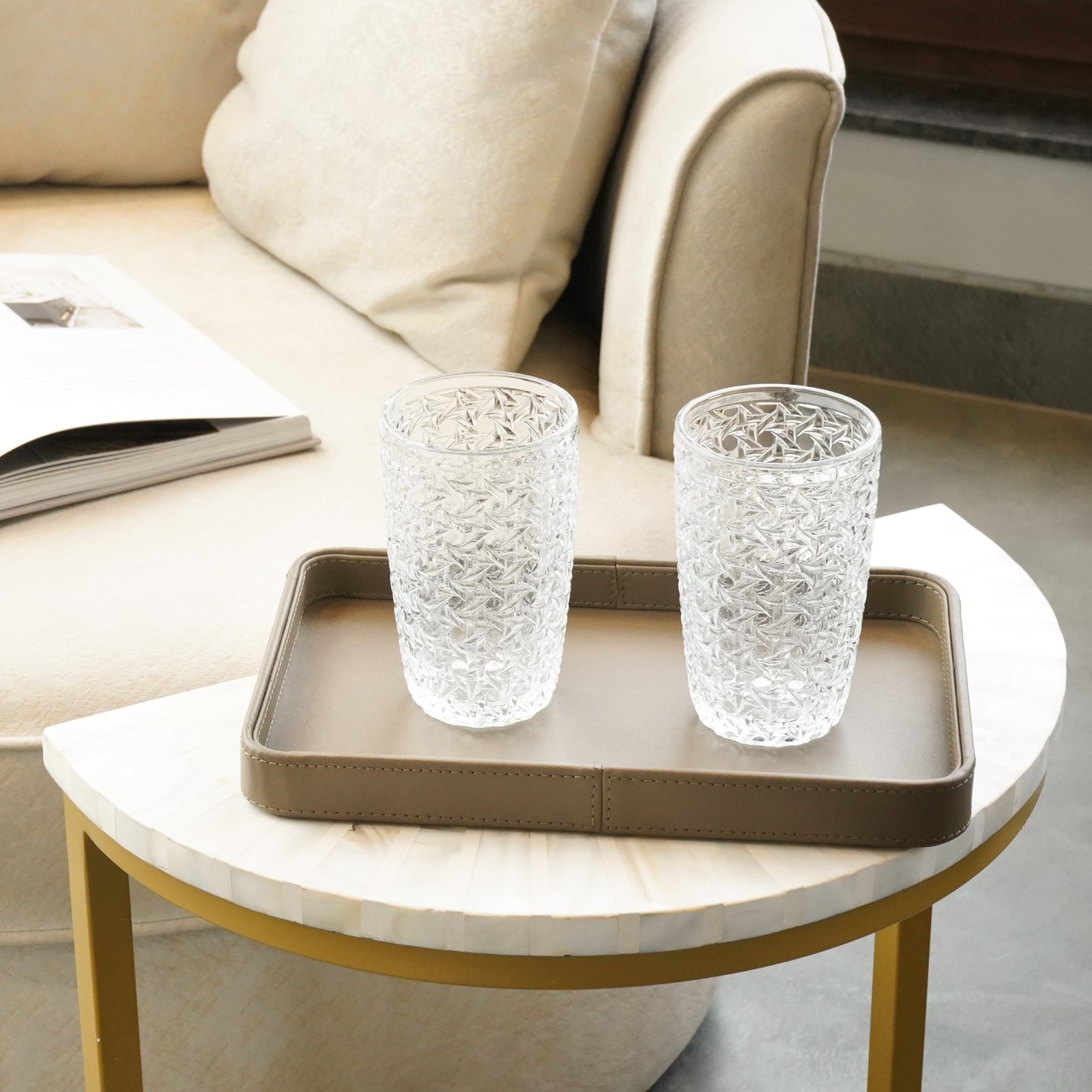 DSC02340 Faux Leather Oblong Serving Tray, Brown - Image 1