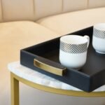 Black Faux Leather Serving Tray with Gold Handles - Image 2