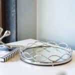 Round Brillo Mirror Glass SS Tray, Silver