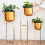 Metal Planters In Gold With Stand, Set Of 3 - Image 4