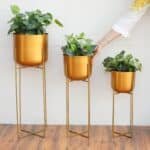 Metal Planters In Gold With Stand, Set Of 3 - Image 2