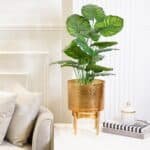 Golden Hammered Planter With Stand