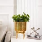 Golden Hammered Planter With Stand - Image 3