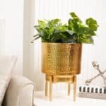 Golden Hammered Planter With Stand - Image 2