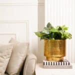 Golden Hammered Planter With Stand - Image 4