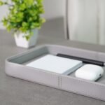 Faux Leather Oblong Serving Tray, Grey - Image 2