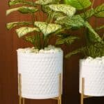 White Textured Planters with Stand, Set of 2 - Image 2