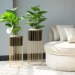 Black & Gold Metal Planters With Stand, Set of 2