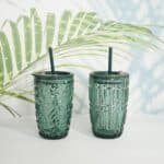 Green Fluted Glass Sipper | Includes Reusable Straw - Image 3