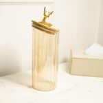 Fluted Large Glass Jar with Reindeer Airtight Lid, Tinted Gold - Image 3