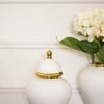 White Urn in Golden Accents with Lid, Small - Image 3