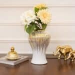 Gold and Ivory Fluted Ceramic Urn with Lid, Big - Image 4