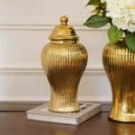 Gold Fluted Ceramic Urn / Vase with Lid, Small - Image 2