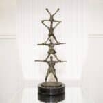 Brass Four People Towering Unity Figurine on Marble Base - Image 4