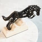 Intricate Metal Running Horse Cut-Out on Marble Base - Image 2
