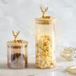 Fluted Small Glass Jar with Reindeer Airtight Lid, Tinted Gold - Image 5