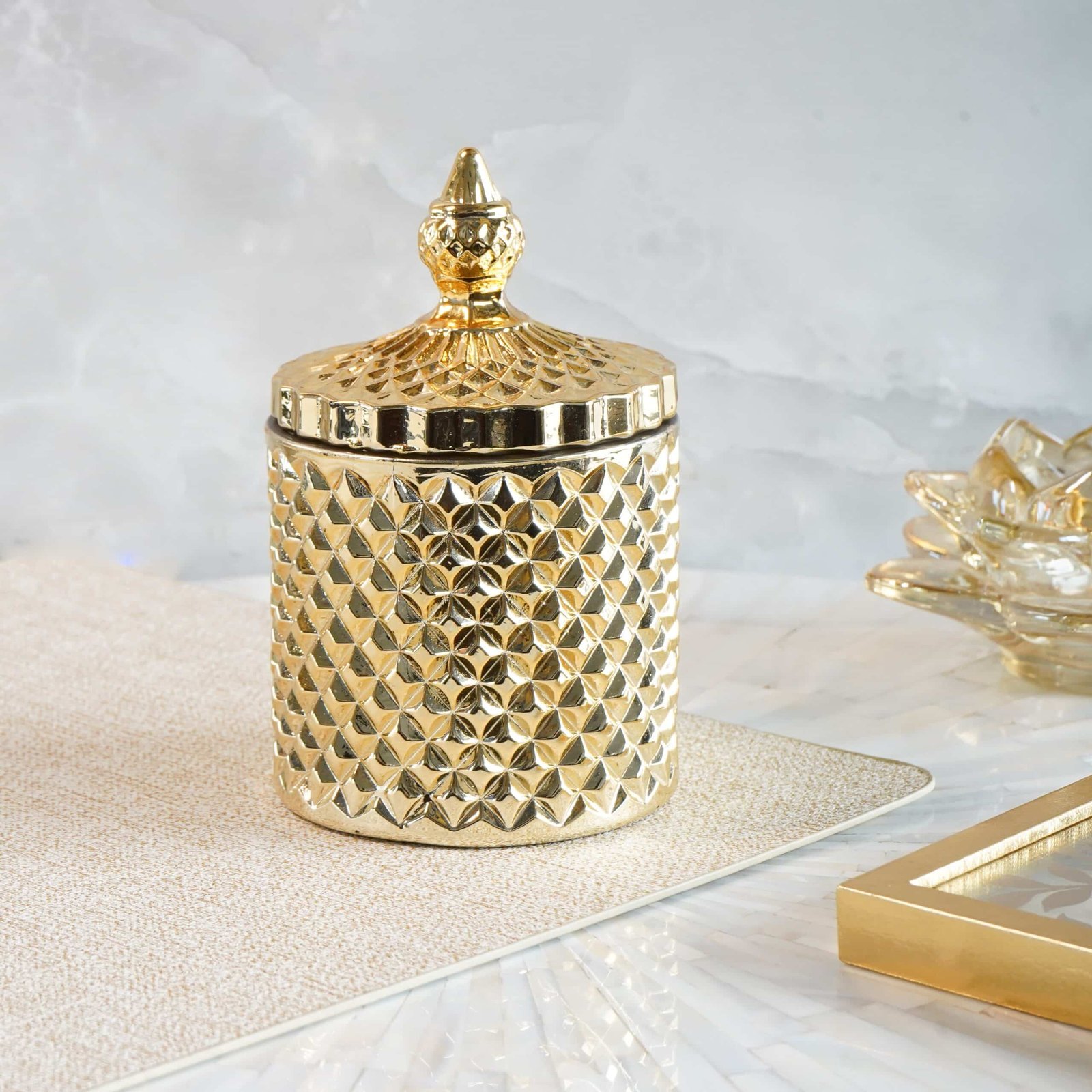 DSC05059 Gold Crystal Jar Scented Candle with Lid - Image 1
