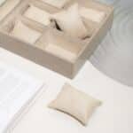 Croco Faux Leather 6 Compartment Watch box With Glass Top, Beige - Image 2