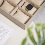 Croco Faux Leather 6 Compartment Watch box With Glass Top, Beige - Image 3