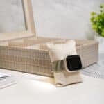 Croco Faux Leather 6 Compartment Watch box With Glass Top, Beige - Image 4