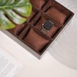 Croco Faux Leather 6 Compartment Watch box With Glass Top, Brown - Image 3